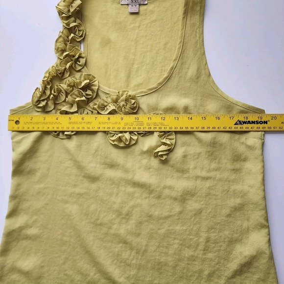 XXI Chartreuse Tank Top Womens Medium Ruffle Flower Yoke Sleeveless‎ Yellow Lime - Picture 12 of 16